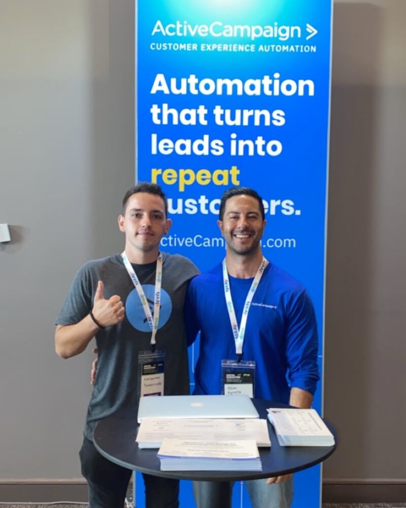 Adam running the ActiveCampaign stand at a digital marketing trade event